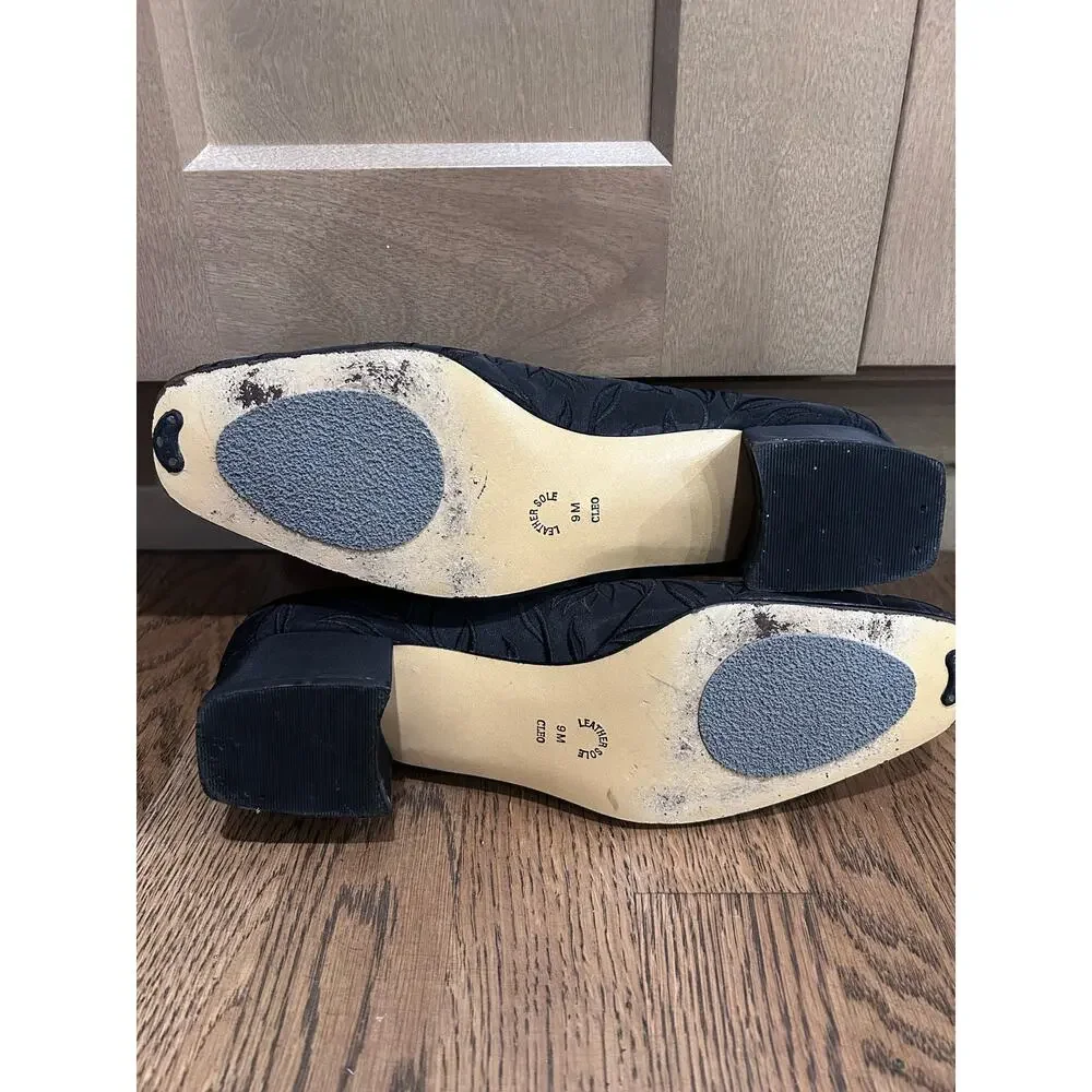 Vtg Lord & Taylor Exclusively for You Embroidered Black Floral Block Heels 9